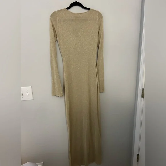 NWT Meshki Kamila Gold Maxi Dress with Long Sleeves - Picture 8 of 9